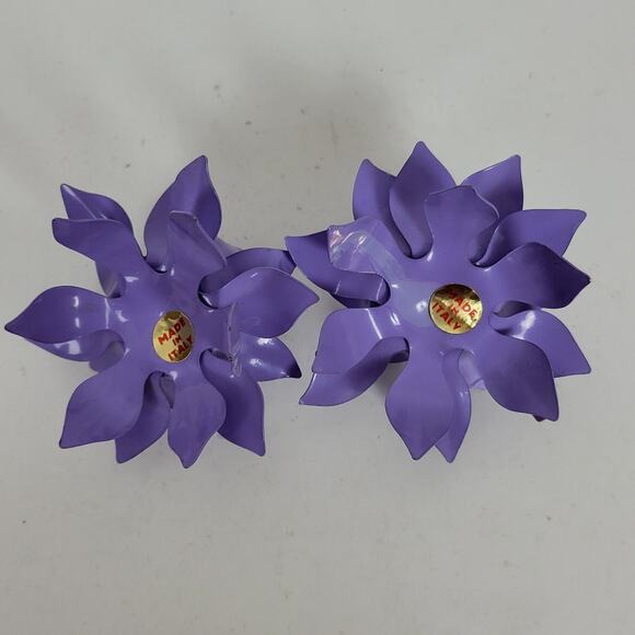 VINTAGE Lotus Flower Metal Purple Handmade Candle Holders Retro Set of 2 - Picture 9 of 13